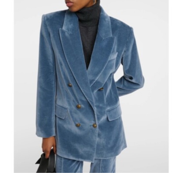 Frame blue velvet double-breasted blazer - Picture 2 of 8